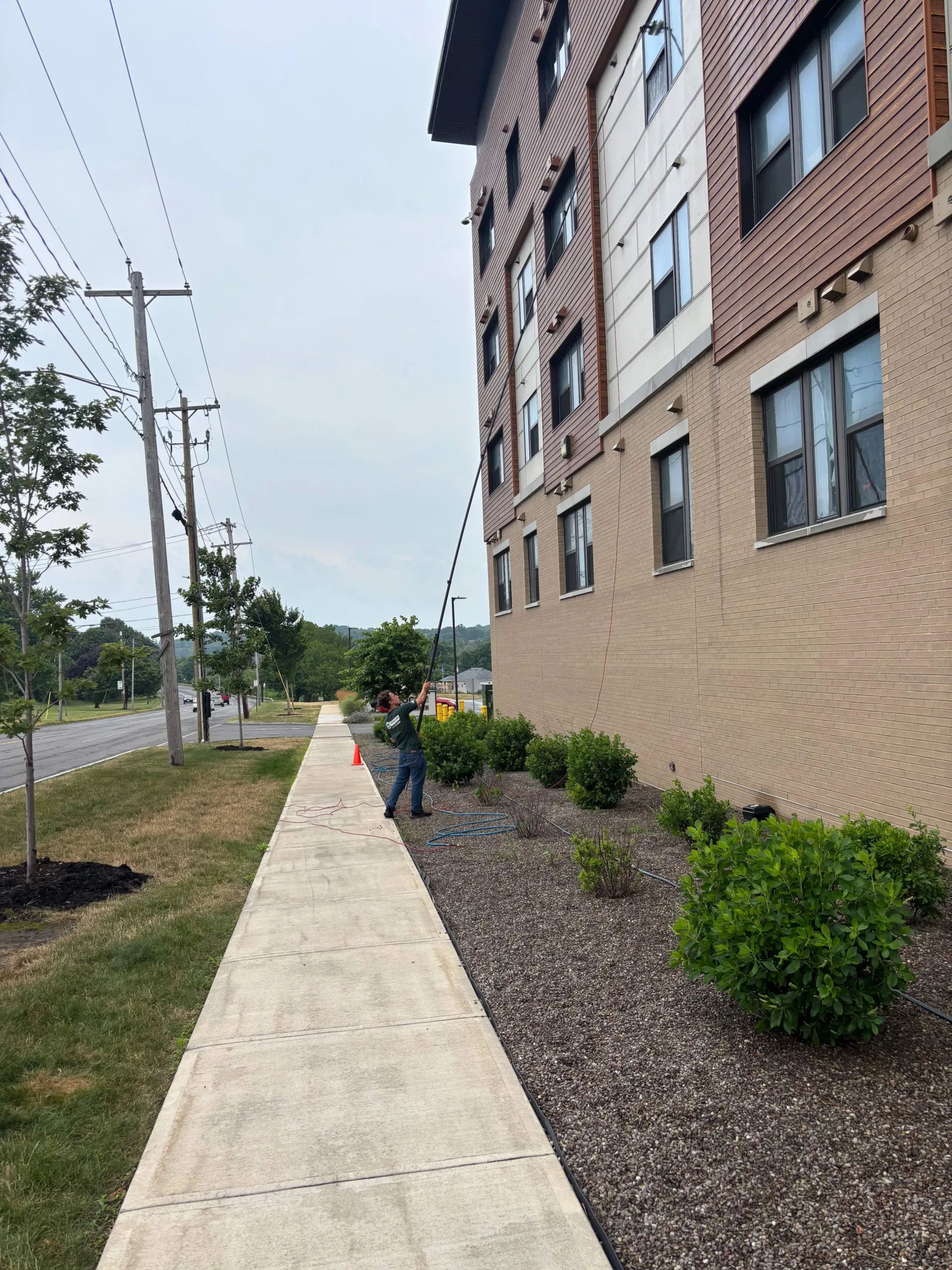 Recent Projects Commercial window cleaning in Oswego at a 4-story assisted living facility, street view