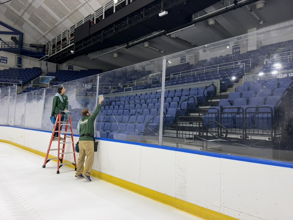 Syracuse War Memorial Arena Glass Cleaning and Puck Mark Removal